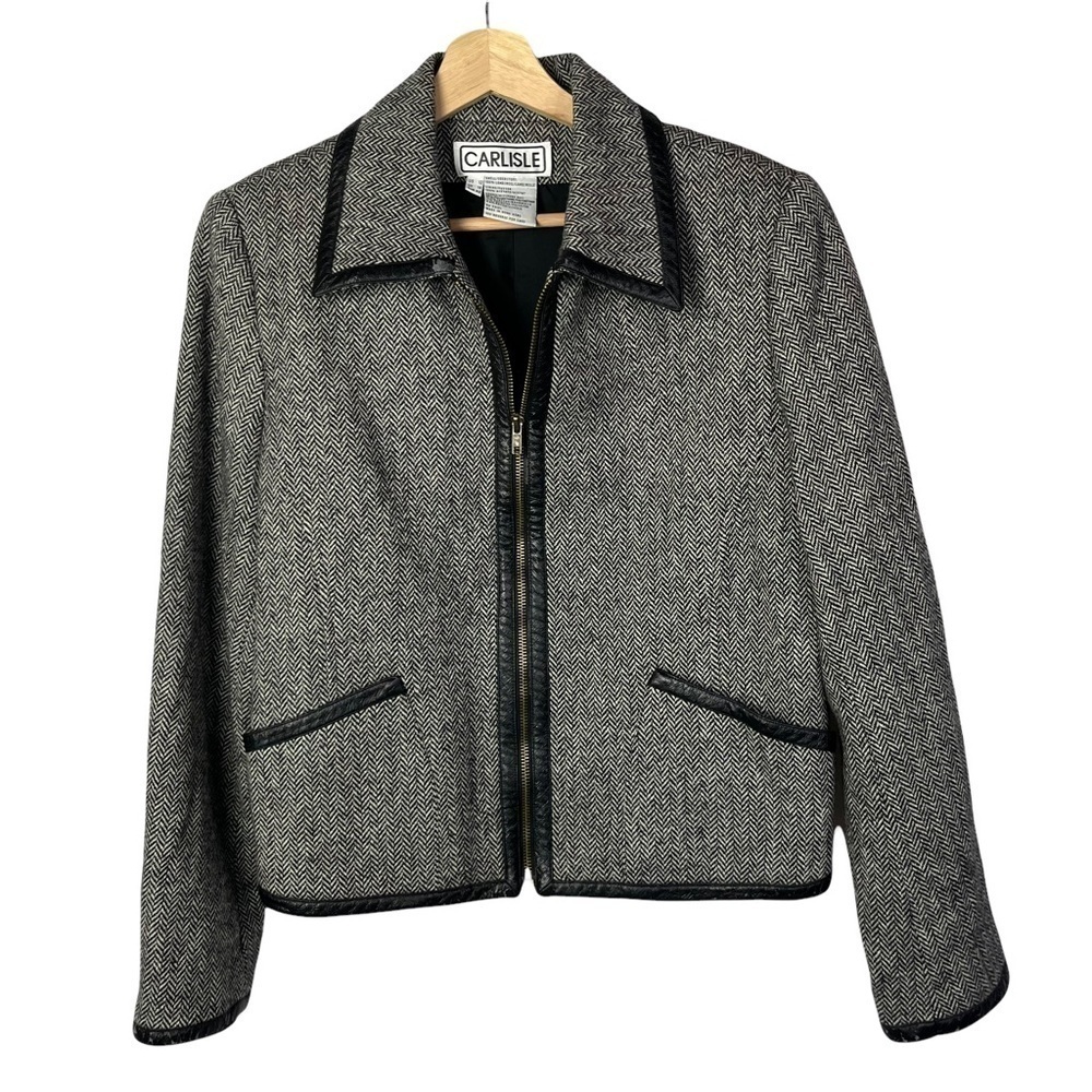 Carlisle Black & White Chevron Printed Full Zip Lambswool Jacket 12